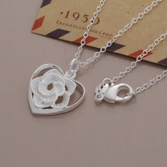 Silver Rose Pendant Necklace - Picture 2 of 2